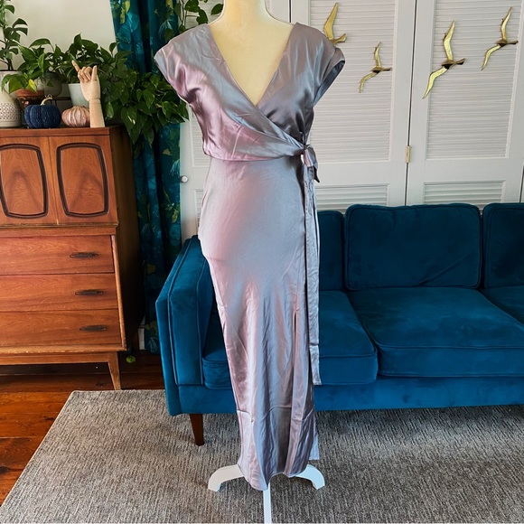 Anthropologie | BHLDN Sachin & Babi Roma Satin Wrap Dress Slate Grey Gray New 4 - Picture 2 of 15